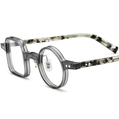 Vintage Asymmetric Acetate Optical Glasses Frame - Transparent Gray - MCROONS