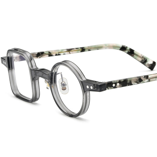 Vintage Asymmetric Acetate Optical Glasses Frame - Transparent Gray - MCROONS