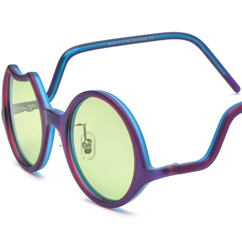 Retro Irregular Round Matte Acetate Polarized Sunglasses UV400 - Matte Purple Blue Green Lens - MCROONS