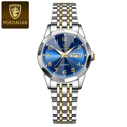 Poedagar 3078 Women's Luxury Quartz Watch – Stainless Steel Band, Waterproof, Luminous, Date