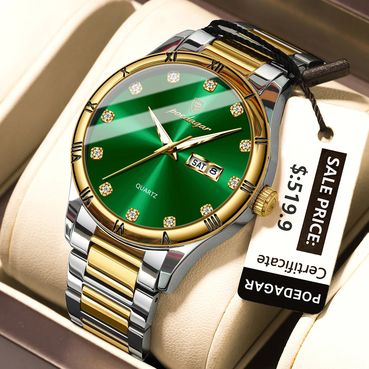 Poedagar 878 Men's Sport Quartz Watch – Stainless Steel Band, Waterproof, Luminous, Date