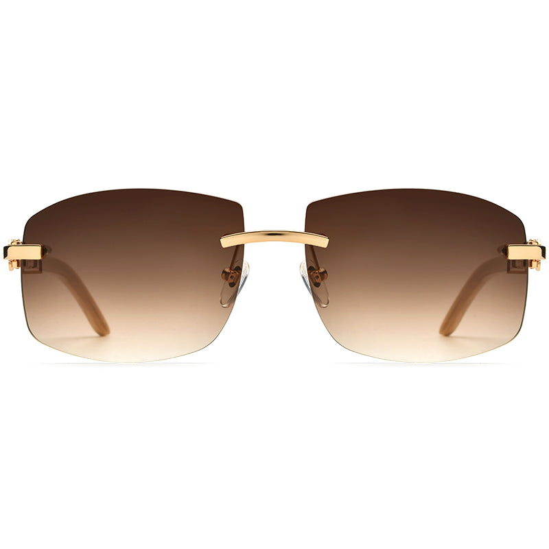 Gold-Tone Buffalo Horn Rimless Square Sunglasses - MCROONS - Tea front view