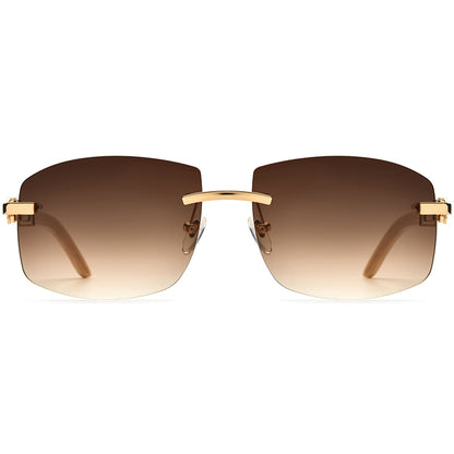Gold-Tone Buffalo Horn Rimless Square Sunglasses - MCROONS - Tea front view