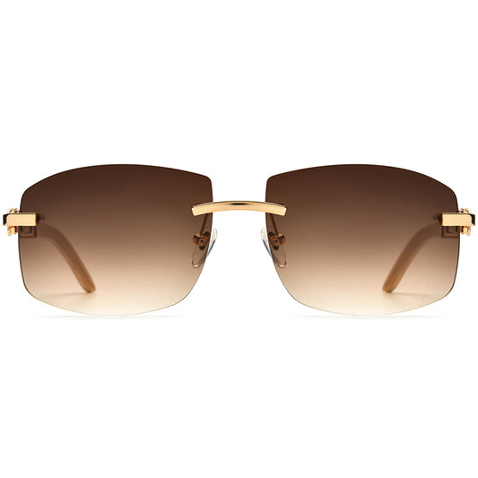 Gold-Tone Buffalo Horn Rimless Square Sunglasses - MCROONS - Tea front view