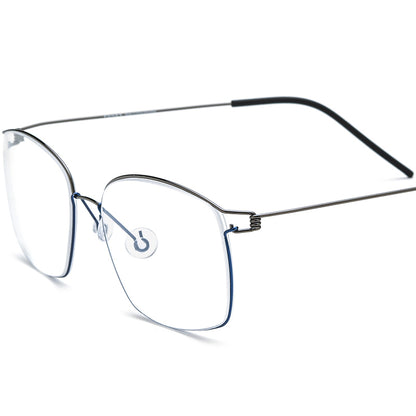 Screwless Titanium Alloy Square Optical Glasses Frame Vintage - Blue Grey - MCROONS