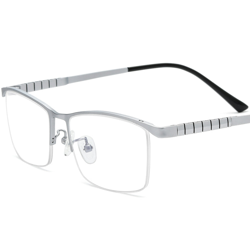 Half-Rim Square Titanium Optical Glasses Frame - Grey - MCROONS