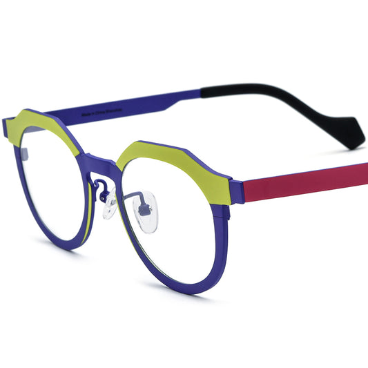 Colourful Titanium Cat Eye Optical Glasses Frame Retro - Matte Yellow Blue - MCROONS