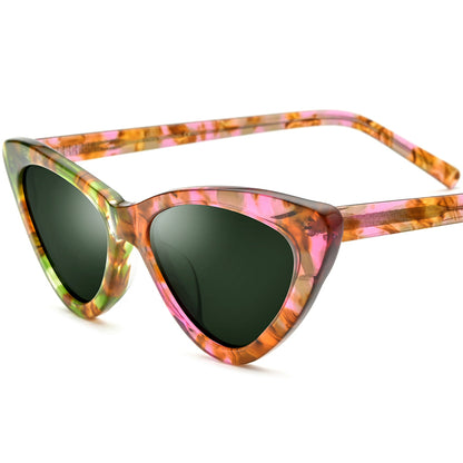 Cat Eye Acetate Polarized Sunglasses UV400 - Multicolour Dark Green Lens - MCROONS