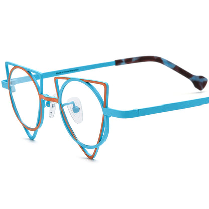 Asymmetric Titanium Optical Glasses Frame Fashion - Orange Blue - MCROONS