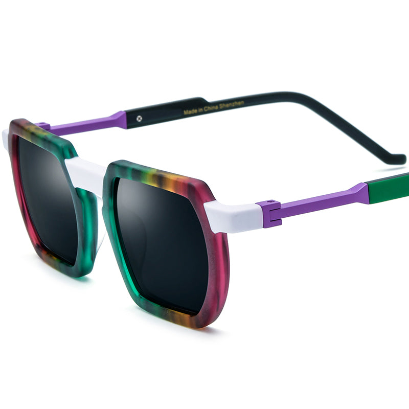 Matte Acetate Square Polarized Sunglasses Vintage - Colourful Grey Lens - MCROONS