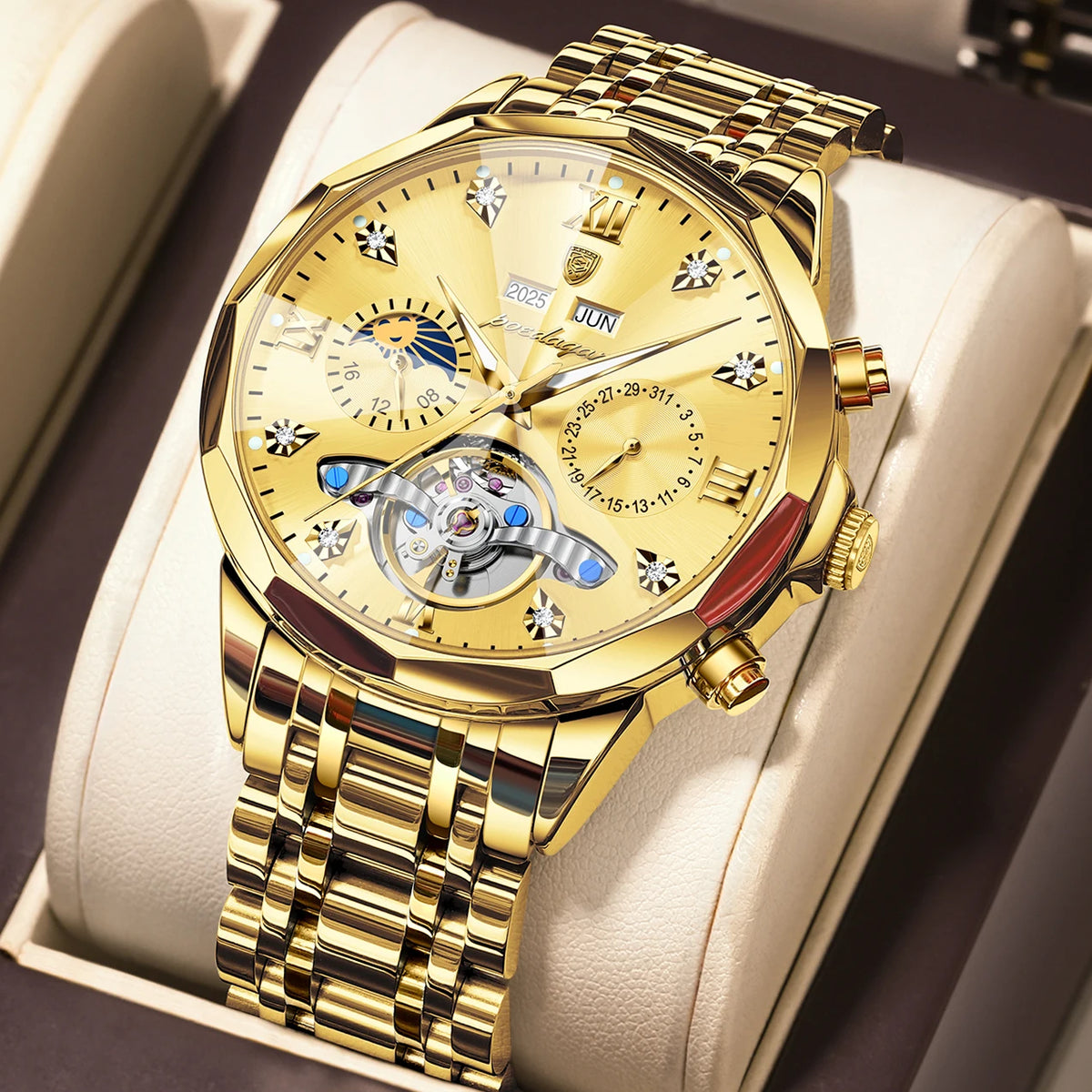 Poedagar 1422 Men's Luxury Automatic Mechanical Watch – Stainless Steel Band, Waterproof, Luminous, Date