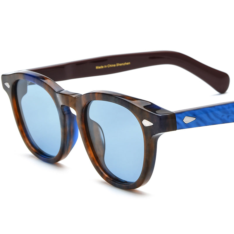 Vintage Round Acetate Polarized Sunglasses UV400 - Brown Blue Blue - MCROONS