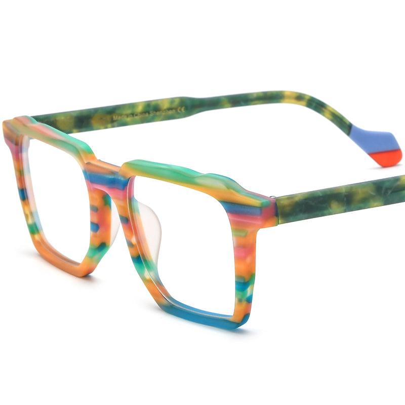Retro Multicolour Square Matte Acetate Optical Glasses Frame - Matte Multicolour - MCROONS