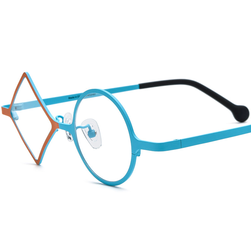 Geometric Titanium Optical Glasses Designer - Orange Blue - MCROONS