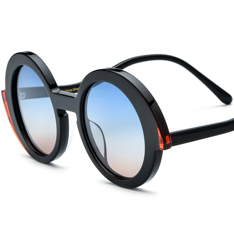 Vintage Polarized Round Sunglasses - Black Gradient Lens - MCROONS