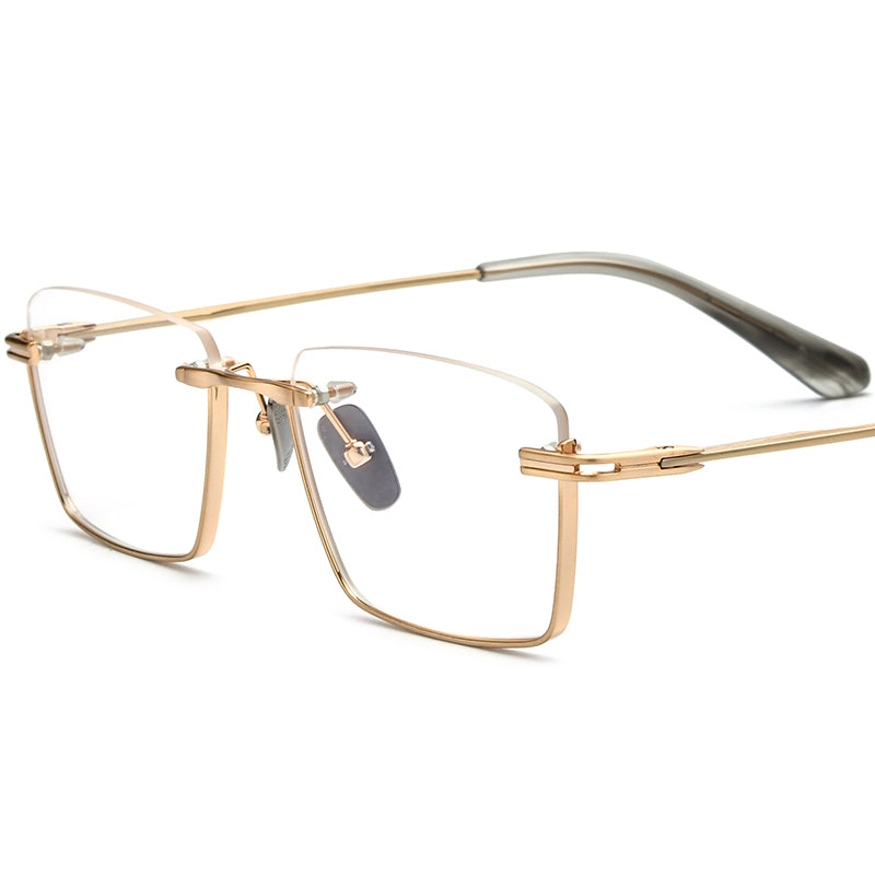 Rimless Square Titanium Optical Glasses Frame - Gold - MCROONS