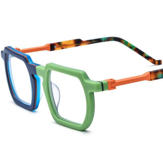 Matte Acetate Square Optical Glasses Frame Multicolour - Matte Blue Green - MCROONS