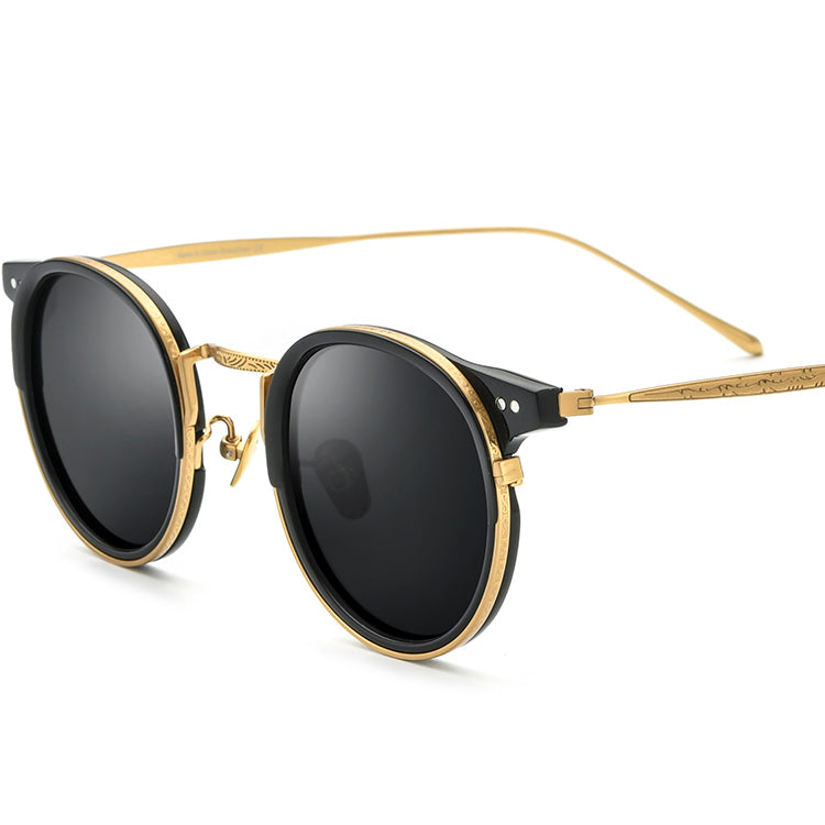 Classic Vintage Round Polarized Acetate Sunglasses - Black Gray - MCROONS
