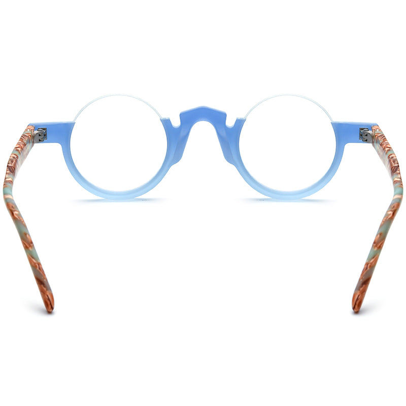 Colour-Block Semi-Rimless Round Acetate Optical Glasses Frame - MCROONS - Blue back view