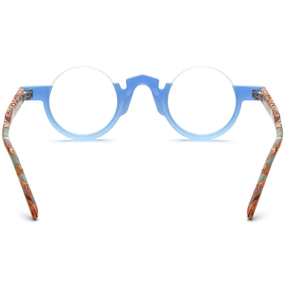 Colour-Block Semi-Rimless Round Acetate Optical Glasses Frame - MCROONS - Blue back view