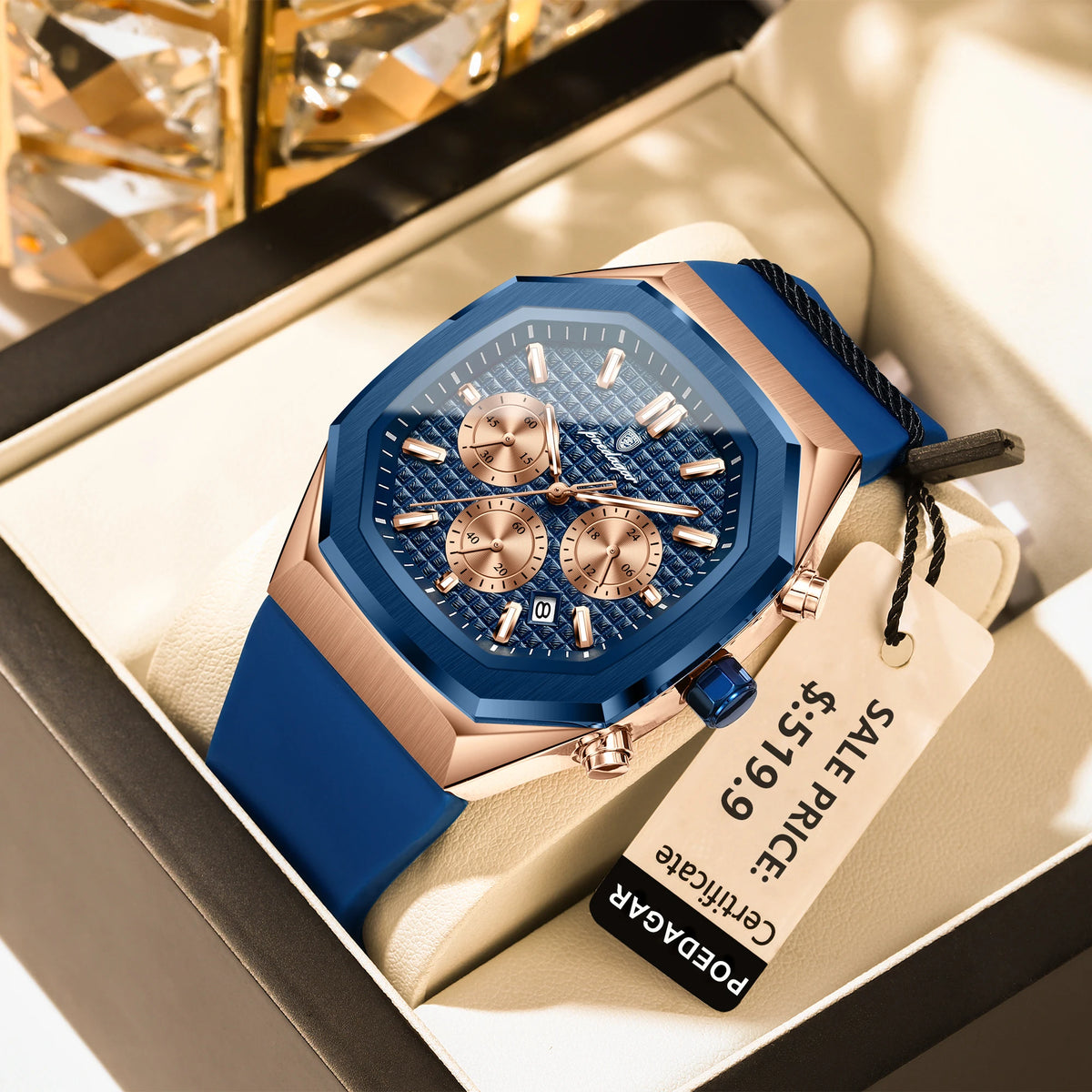 Poedagar 893 Men's Luxury Chronograph Quartz Watch – Silicone Strap, Waterproof, Luminous, Date