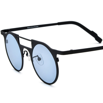 Colourful Titanium Round Polarised Sunglasses Retro - Black Blue Lens - MCROONS