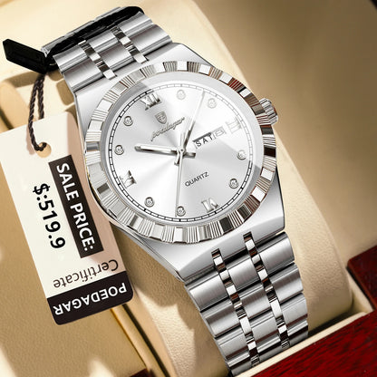 Poedagar 872 Men's Luxury Quartz Watch – Stainless Steel Band, Waterproof, Luminous, Date