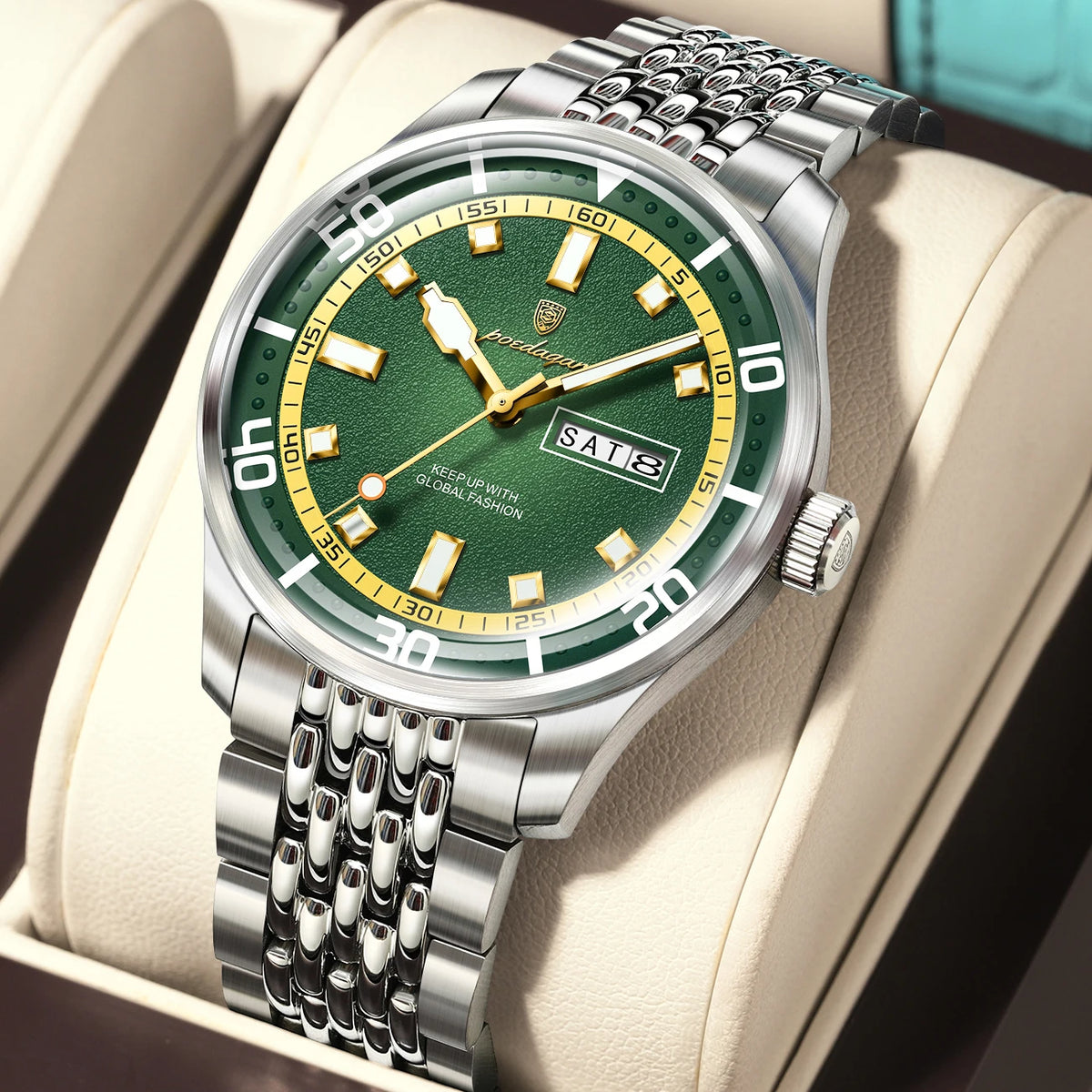 Poedagar 609 Men's Luxury Quartz Watch – Stainless Steel Band, Waterproof, Luminous, Date