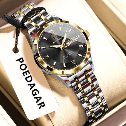 Poedagar 503 Women's Luxury Quartz Watch – Stainless Steel Band, Waterproof, Luminous, Date