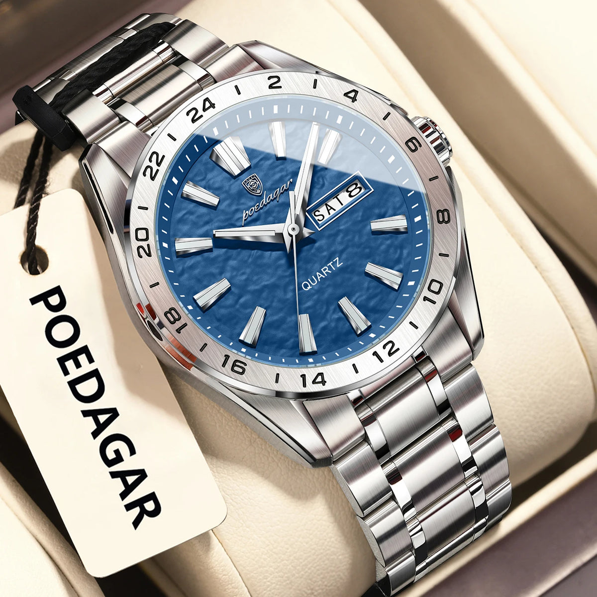 Poedagar 683 Men's Luxury Quartz Watch – Stainless Steel Band, Waterproof, Luminous, Date
