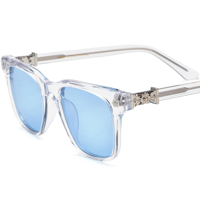 Vintage Square Acetate Polarized Sunglasses UV400 - Transparent Blue Lens - MCROONS