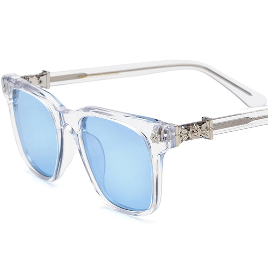 Vintage Square Acetate Polarized Sunglasses UV400 - Transparent Blue Lens - MCROONS