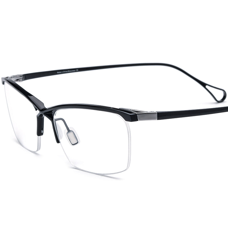Square Titanium Optical Glasses Frame Half-Rim - Black - MCROONS
