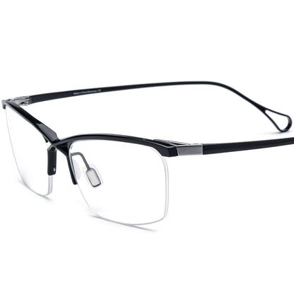 Square Titanium Optical Glasses Frame Half-Rim - Black - MCROONS