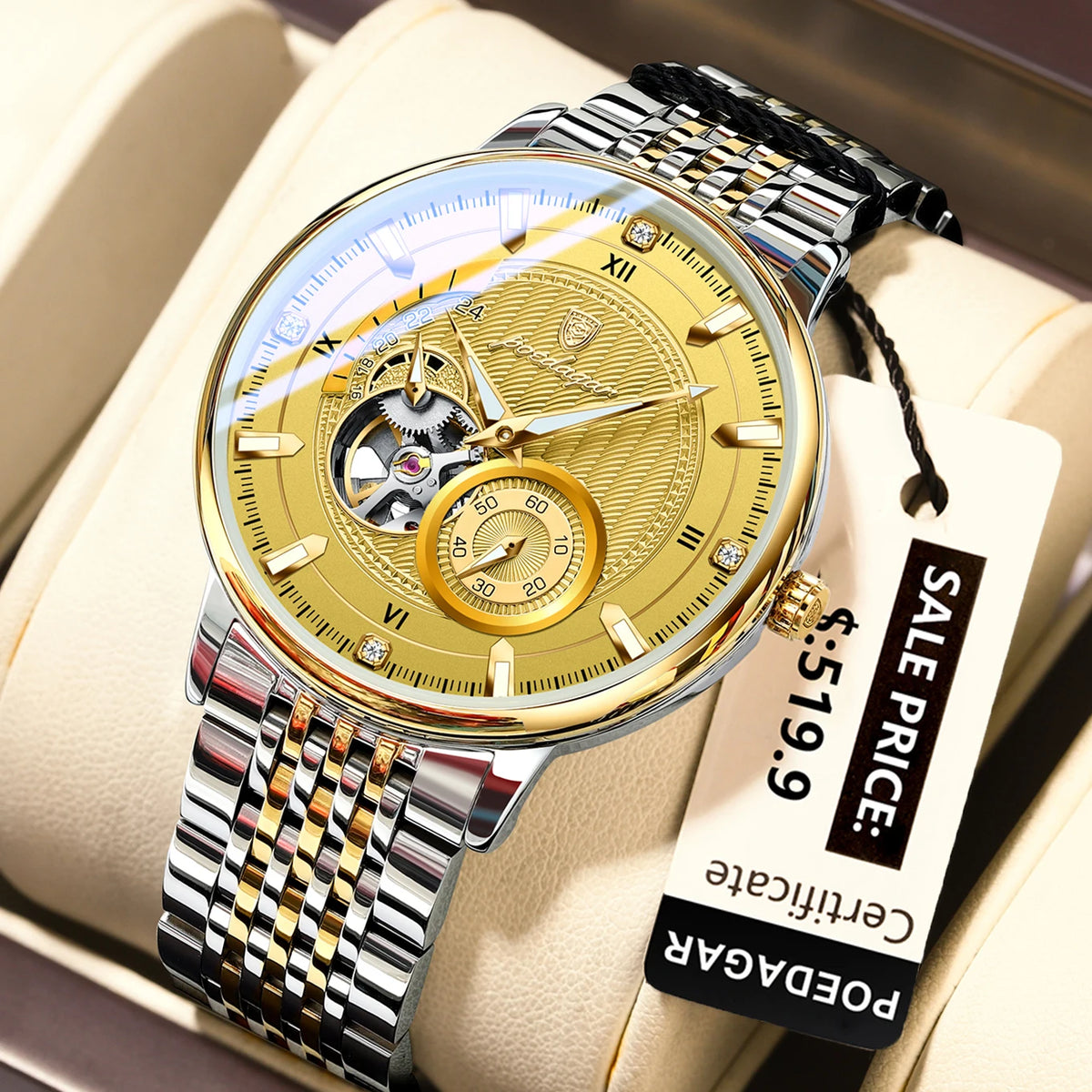 Poedagar 1416 Men's Luxury Automatic Mechanical Watch – Stainless Steel Band, Waterproof, Luminous