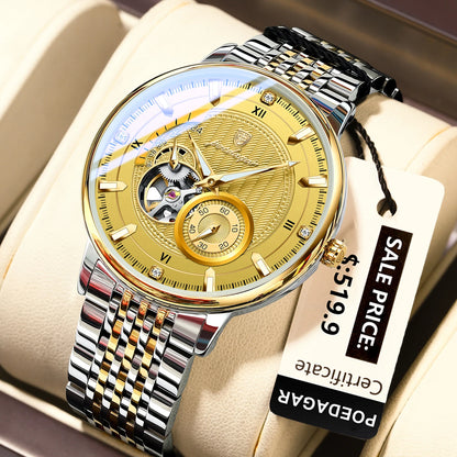 Poedagar 1416 Men's Luxury Automatic Mechanical Watch – Stainless Steel Band, Waterproof, Luminous