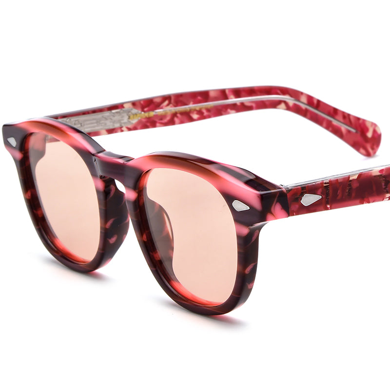 Vintage Round Acetate Polarized Sunglasses UV400 - Red Stripe Pink - MCROONS