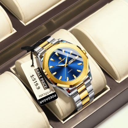 Poedagar 875 Men's Luxury Quartz Watch – Stainless Steel Band, Waterproof, Luminous, Date
