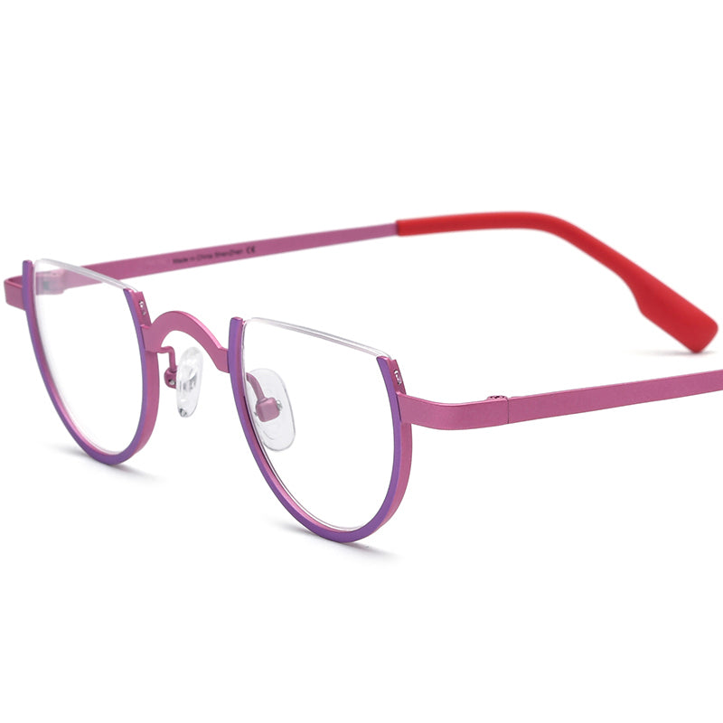 Titanium Round Optical Glasses Frame Semi-Rimless - Matte Purple Pink - MCROONS