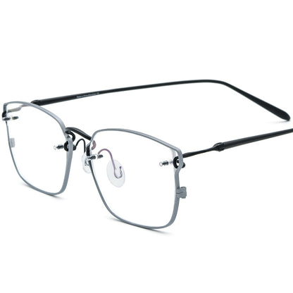 Designer Pure Titanium Square Optical Glasses - Silver Black - MCROONS