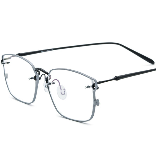 Designer Pure Titanium Square Optical Glasses - Silver Black - MCROONS