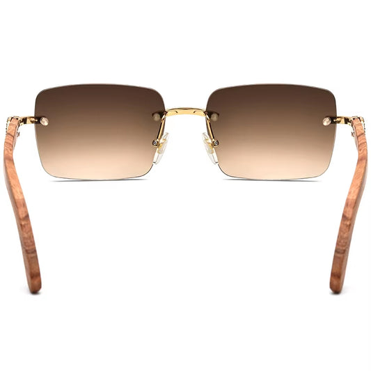 Diamante Wood Rimless Square Sunglasses - MCROONS - back view