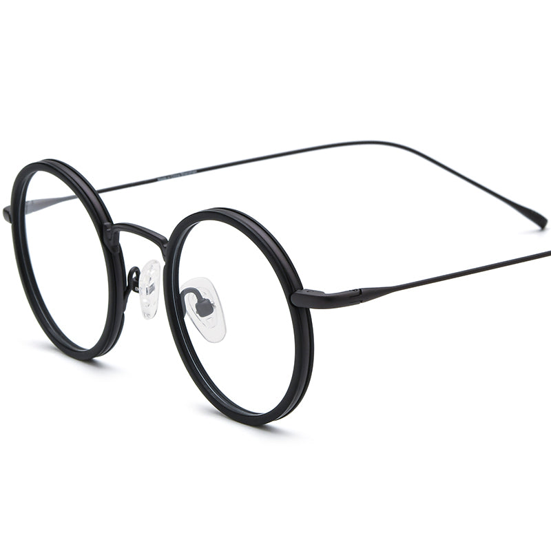 Retro Round Acetate Titanium Optical Glasses - Black - MCROONS