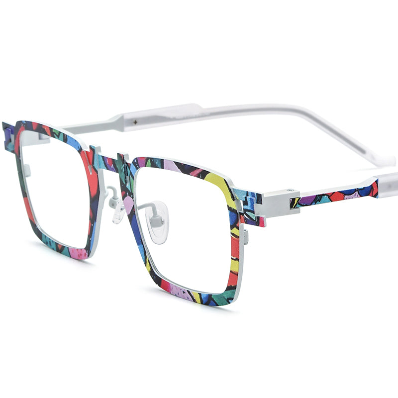 Colourful Print Titanium Square Optical Frame Fashion - Colourful - MCROONS