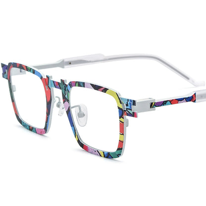Colourful Print Titanium Square Optical Frame Fashion - Colourful - MCROONS
