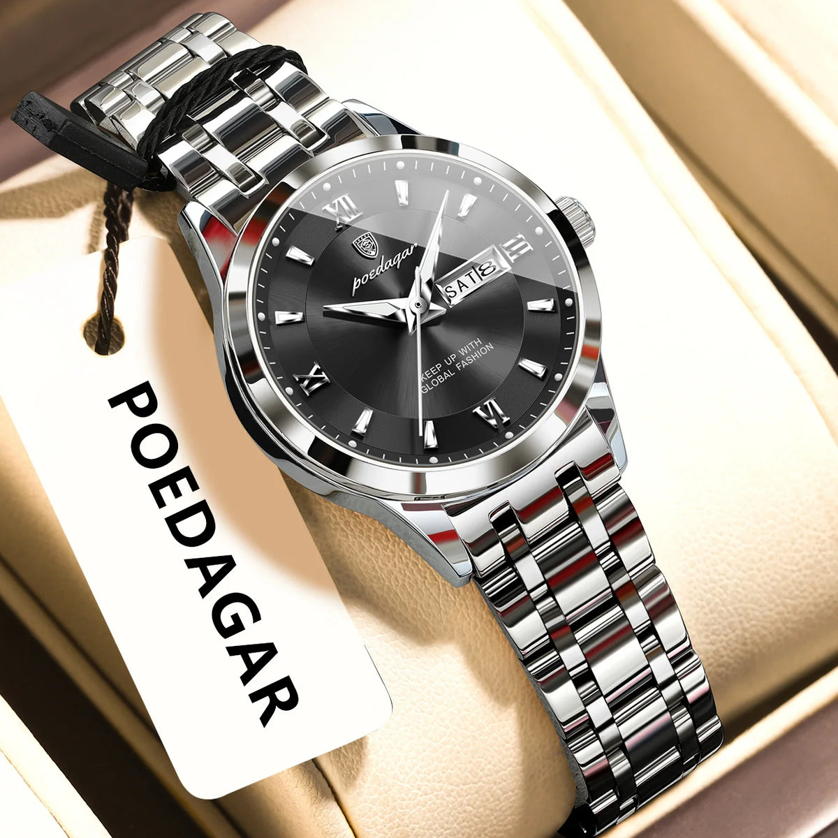 Poedagar 503 Women's Luxury Quartz Watch – Stainless Steel Band, Waterproof, Luminous, Date