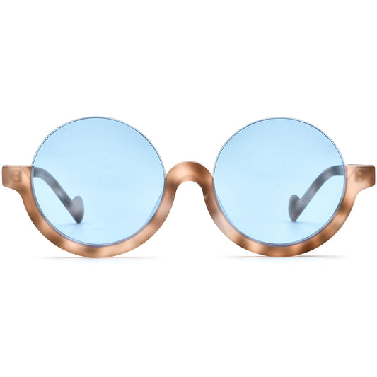 Retro Round Semi-Rimless Acetate Sunglasses - MCROONS - detail view