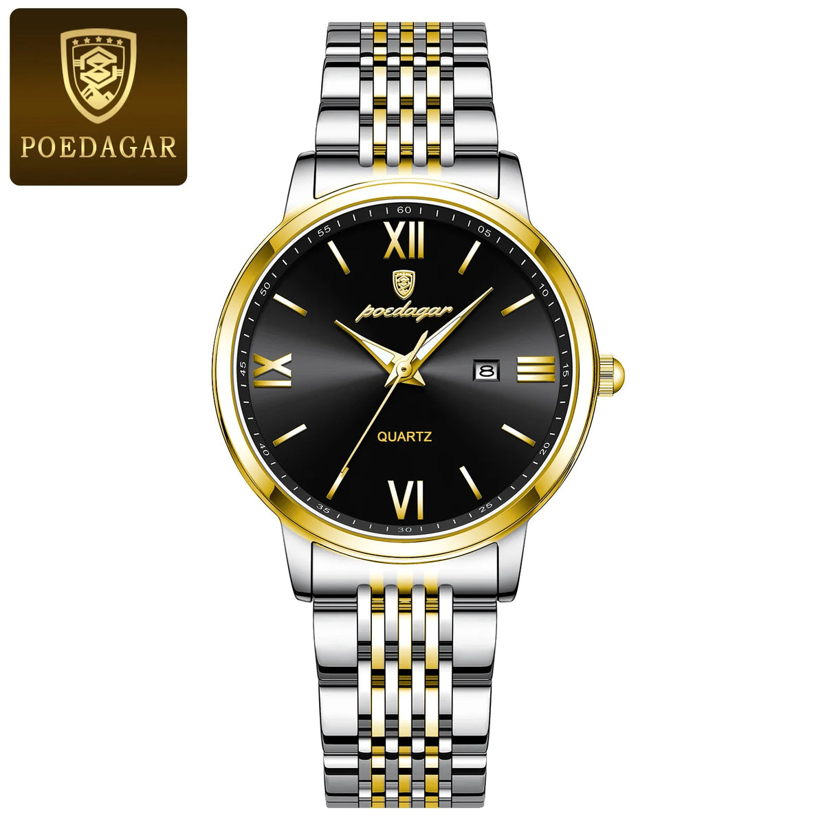 Poedagar 716 Women's Luxury Quartz Watch – Stainless Steel Band, Waterproof, Luminous, Date