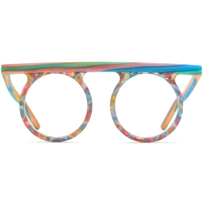 Oversized Vintage Multicolour Acetate Round Optical Glasses Frame - MCROONS - front view