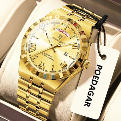 Poedagar 675 Men's Luxury Quartz Watch – Stainless Steel Band, Waterproof, Luminous, Date